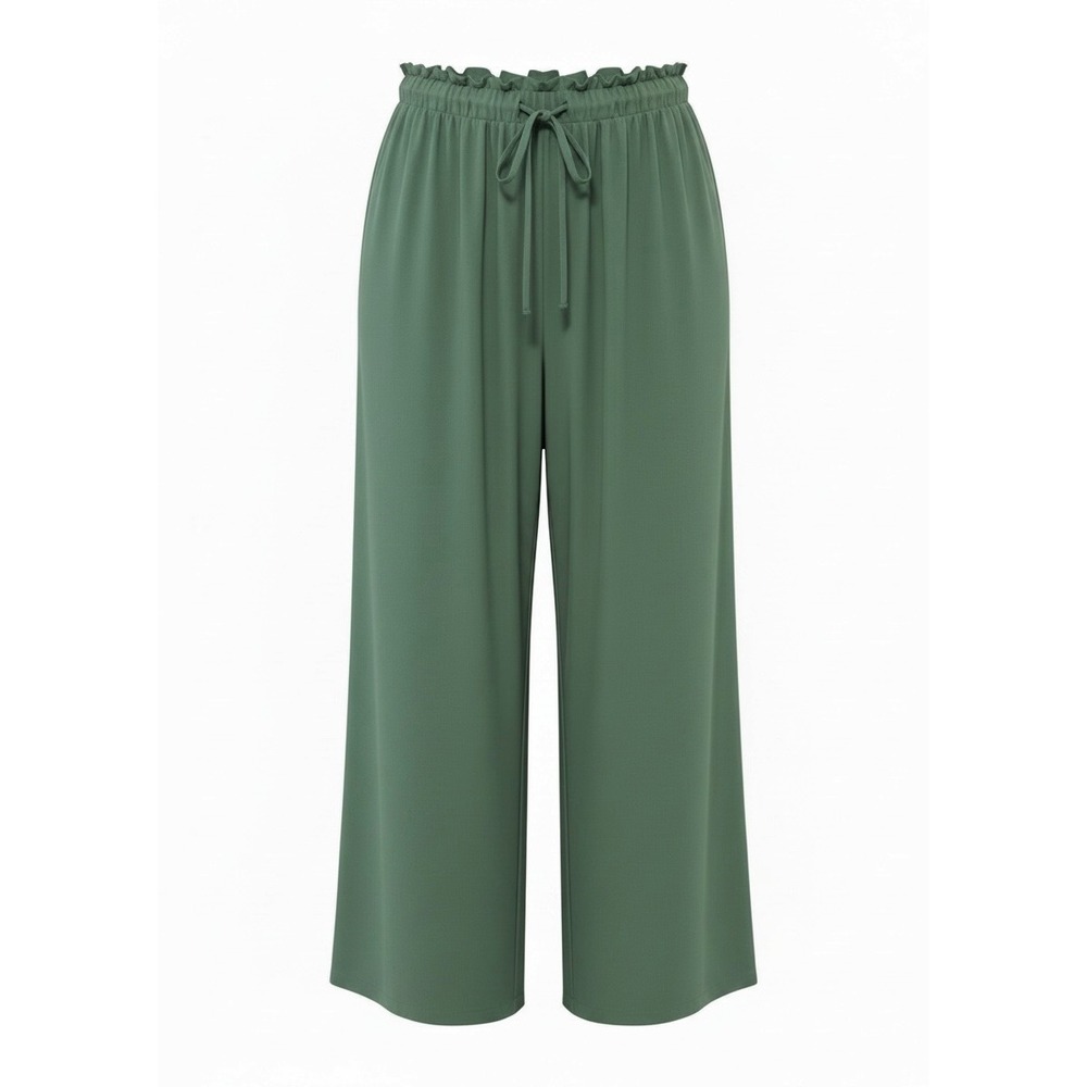 Shein Curve Womens 4XL Sage Green Wide Leg Paperbag Waist Drawstring Plus Pants